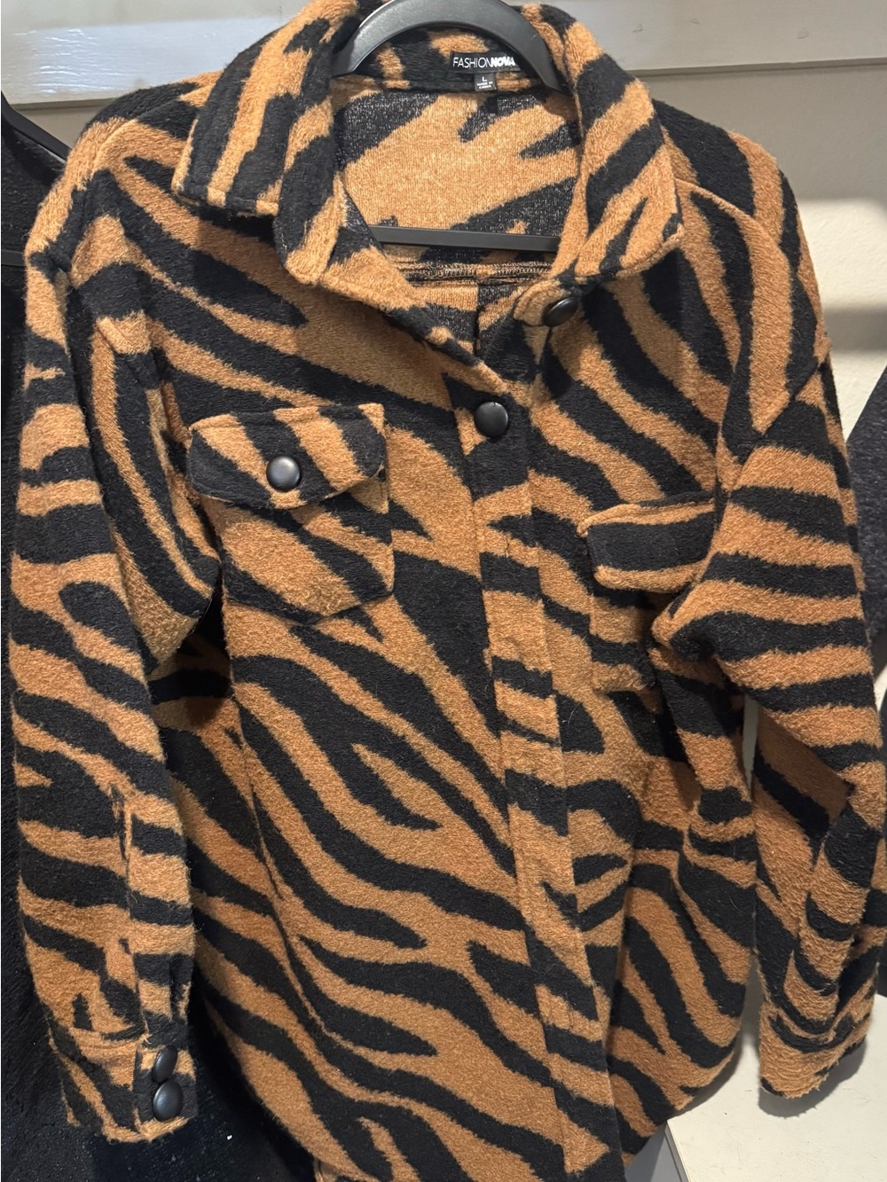 Fashion Nova Black & Brown Zebra Teddy Shacket